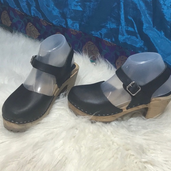 MIA Shoes - Mia Swedish wood & leather ABBA style clogs Sz 37